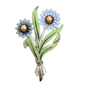 1930's/40's Enamel art Deco dual flower bouquet swing pin brooch unsigned